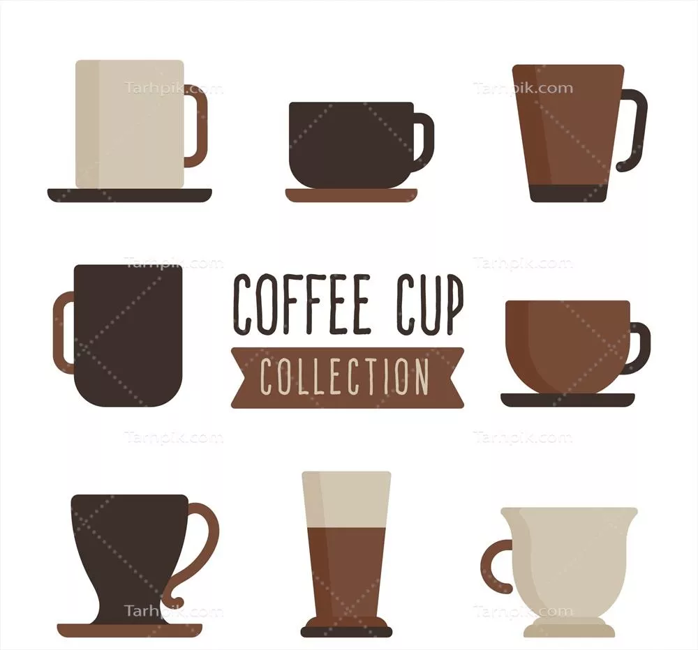 ست ماگ قهوه قهوه‌ای مسطح با طراحی وکتور خلاقانه