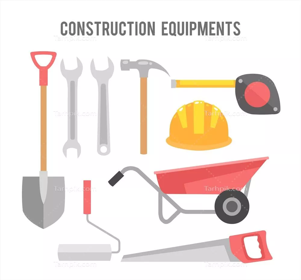 مجموعه تجهیزات ساخت و ساز و کار های ساختمانی به صورت وکتور