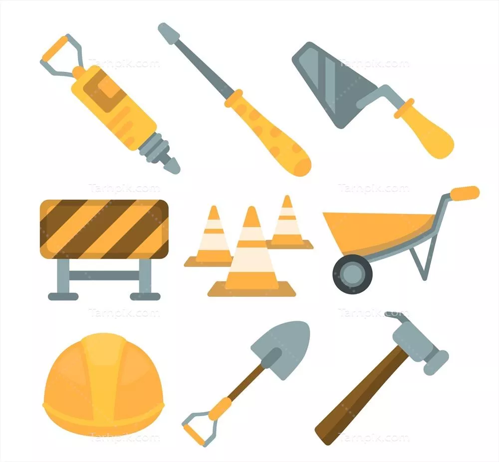 مجموعه وکتور تجهیزات ساخت و ساز تخت با 5 مدل مختلف