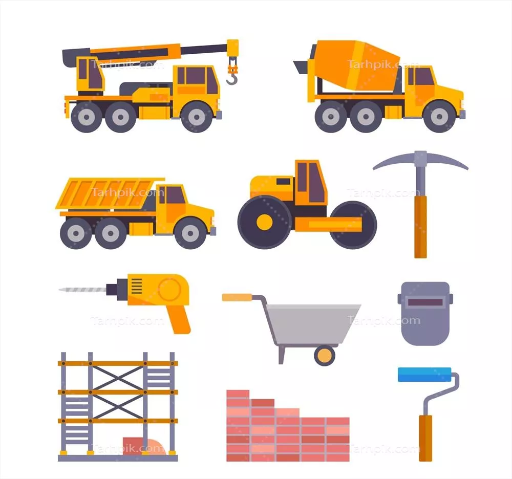 مجموعه وکتور تجهیزات ساخت و ساز مسطح با طراحی حرفهای و مدرن