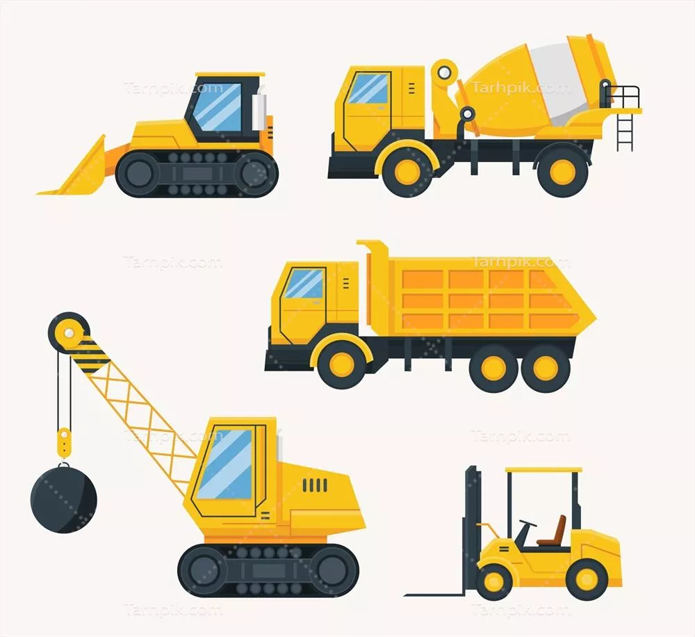 مجموعه وکتور کامیونهای مسطح برای ساخت و ساز و حمل و نقل