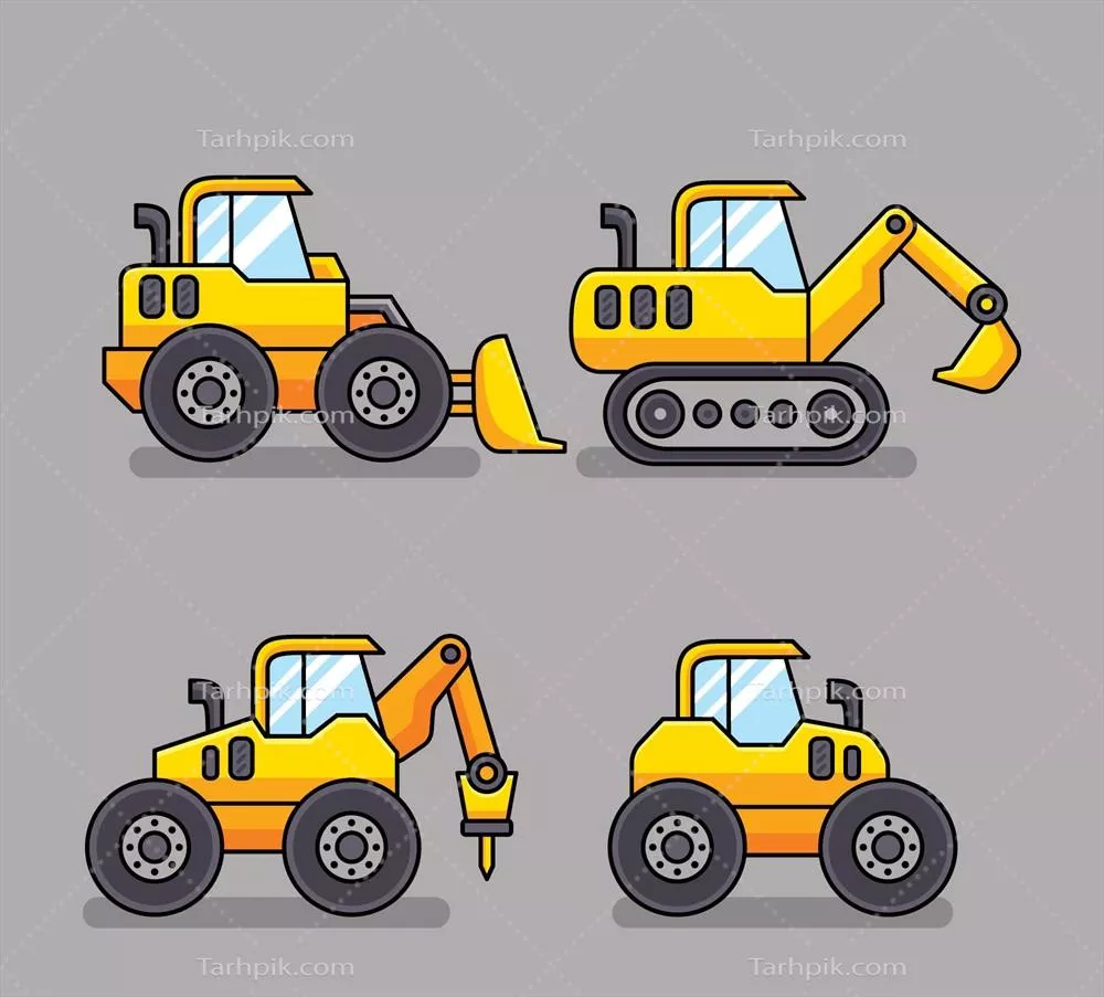 مجموعه وکتور کامیون های ساختمانی فلت برای طراحی و گرافیک