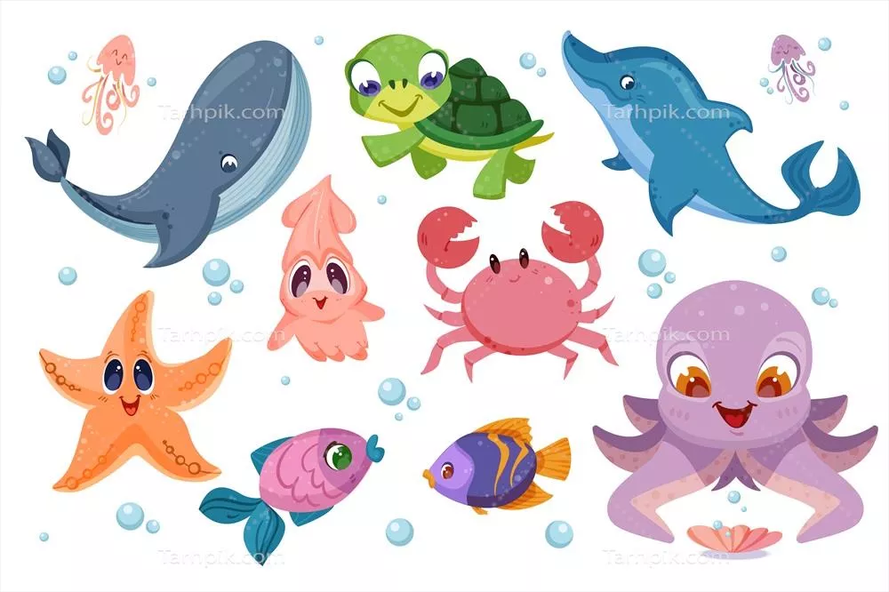 تصاویر فلت و جذاب از حیوانات دریایی و ماهیهای مختلف به صورت وکتور