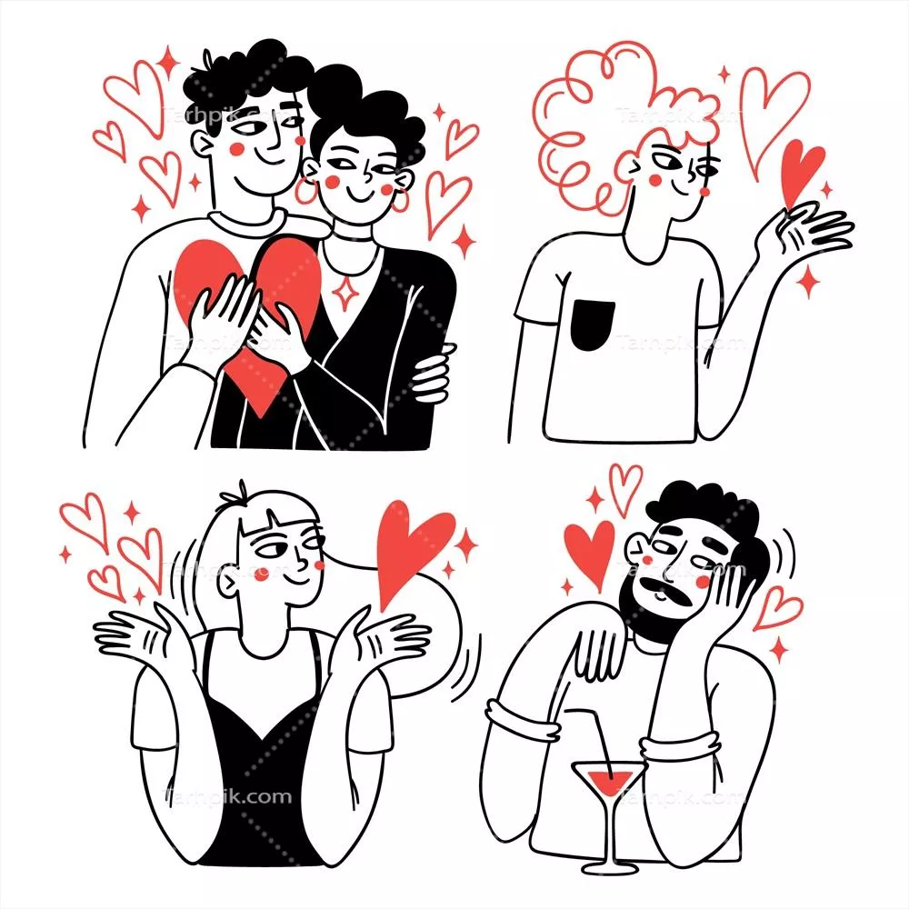 ستیکرهای طراحی تخت زوج - مجموعه وکتور جذاب و منحصر به فرد