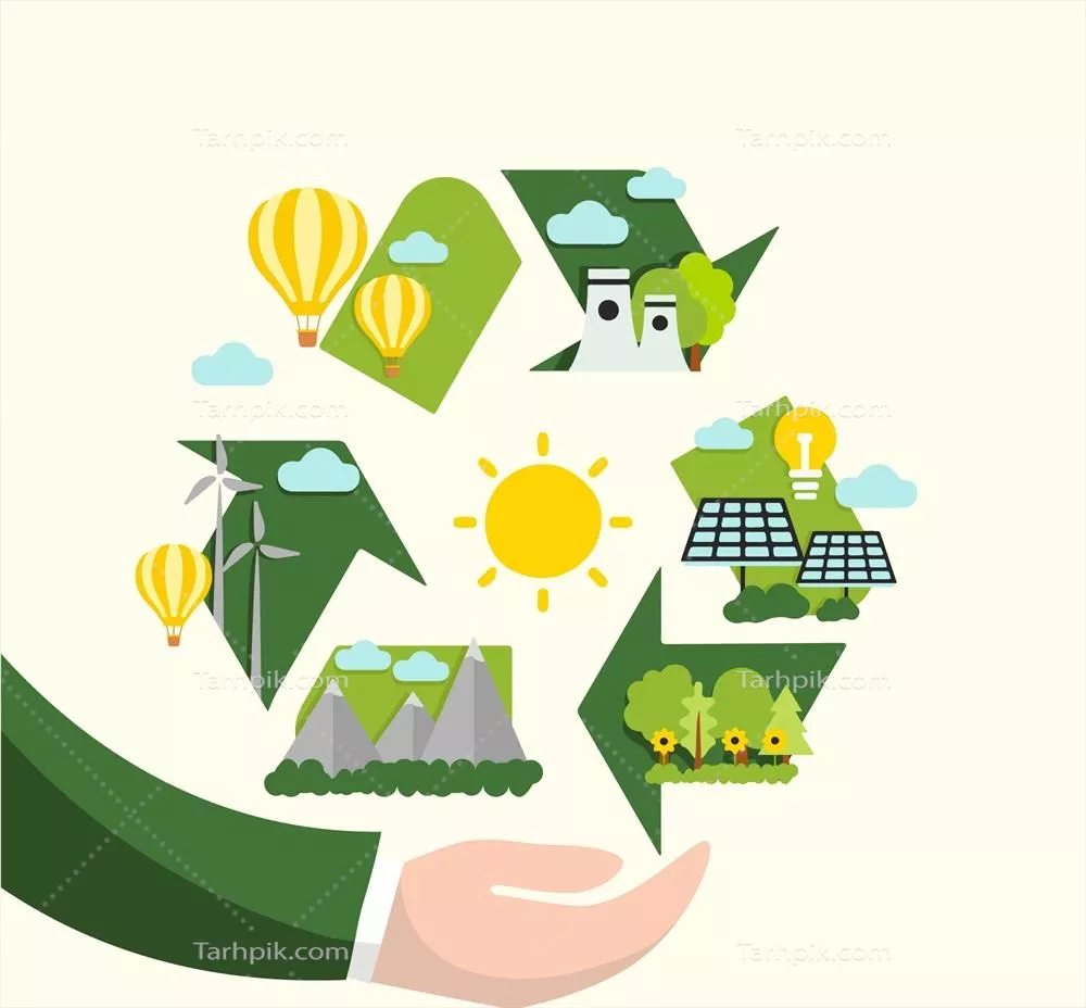 وکتور مفهوم طراحی مسطح در زمینه اکولوژی با عناصر طبیعی و المانهای محیط زیستی