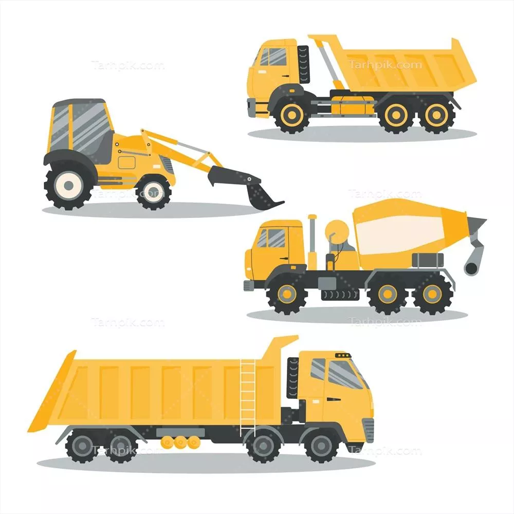 بسته طراحی مسطح شامل تصاویر بیل مکانیکی وکتور با کیفیت بالا