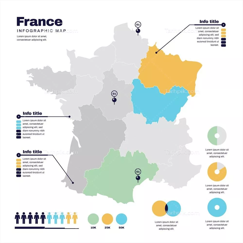 نقشه مسطح فرانسه به صورت اینفوگرافیک با طراحی وکتور