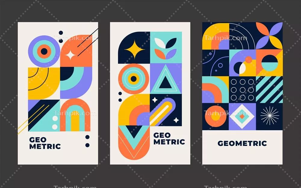 الگوی طراحی موبایل با طرحهای هندسی و طراحی تخت برای الگوهای وکتور