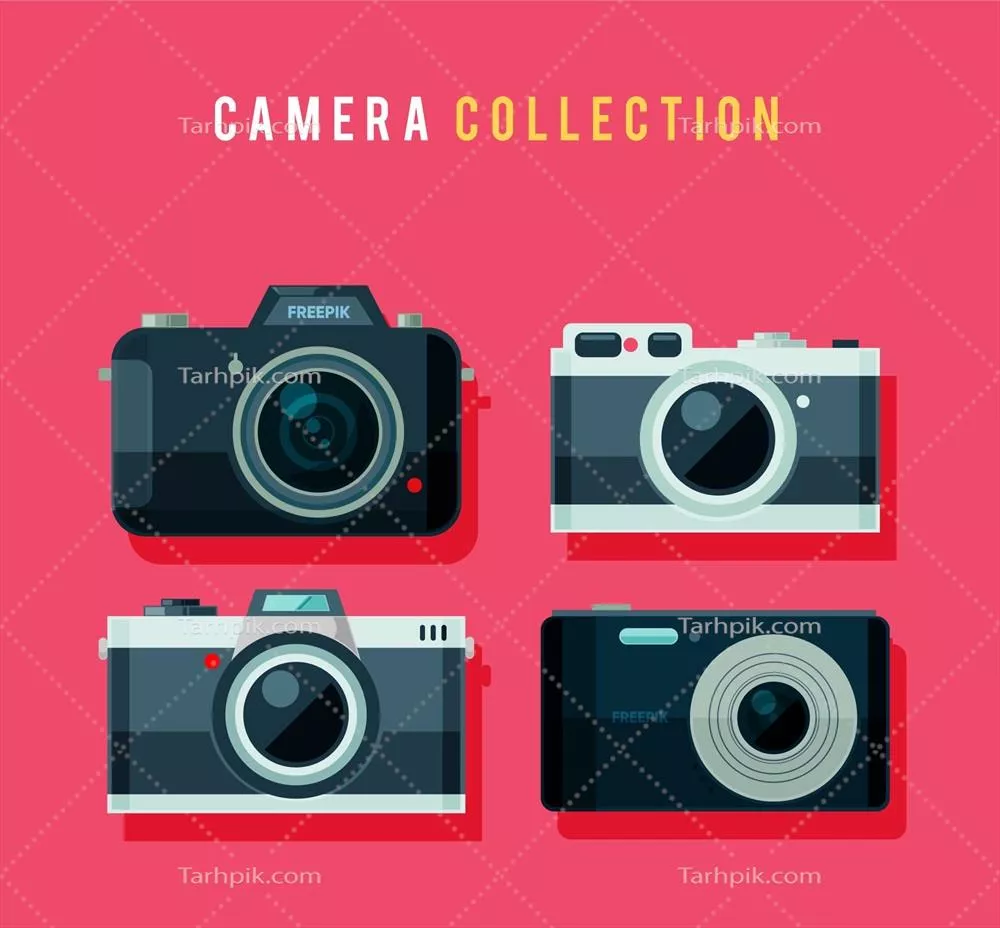 مجموعه دوربین‌های وکتور دیزاین مسطح به سبک رترو با طراحی شیک