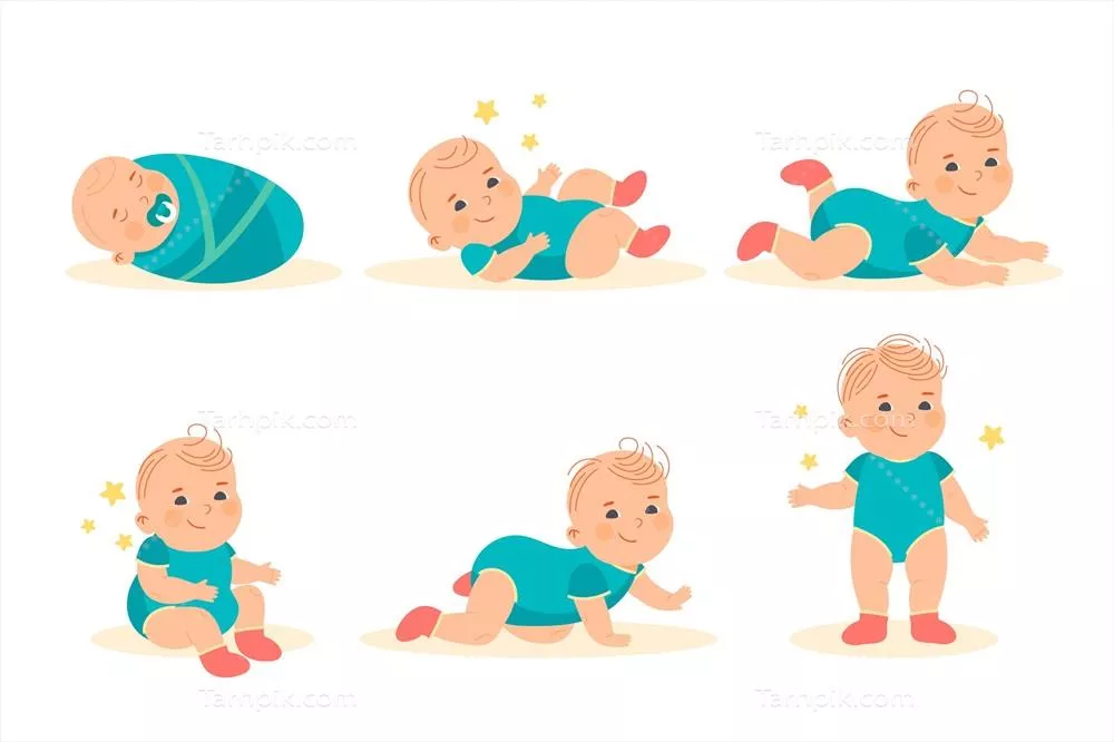 تصویر وکتور از مراحل طراحی تخت برای پسر بچه به سبک فلت