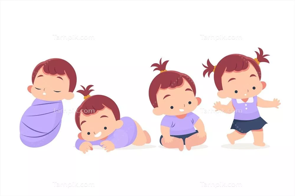 طراحی مسطح مراحل رشد دختر بچه با استفاده از تصاویر وکتور
