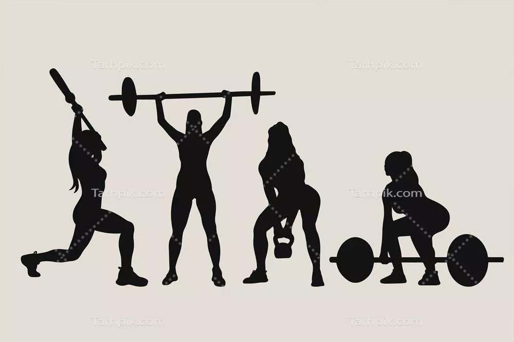 تصویر وکتور سیاه‌وسفید از سیلوئت یک زن قوی با طراحی مسطح