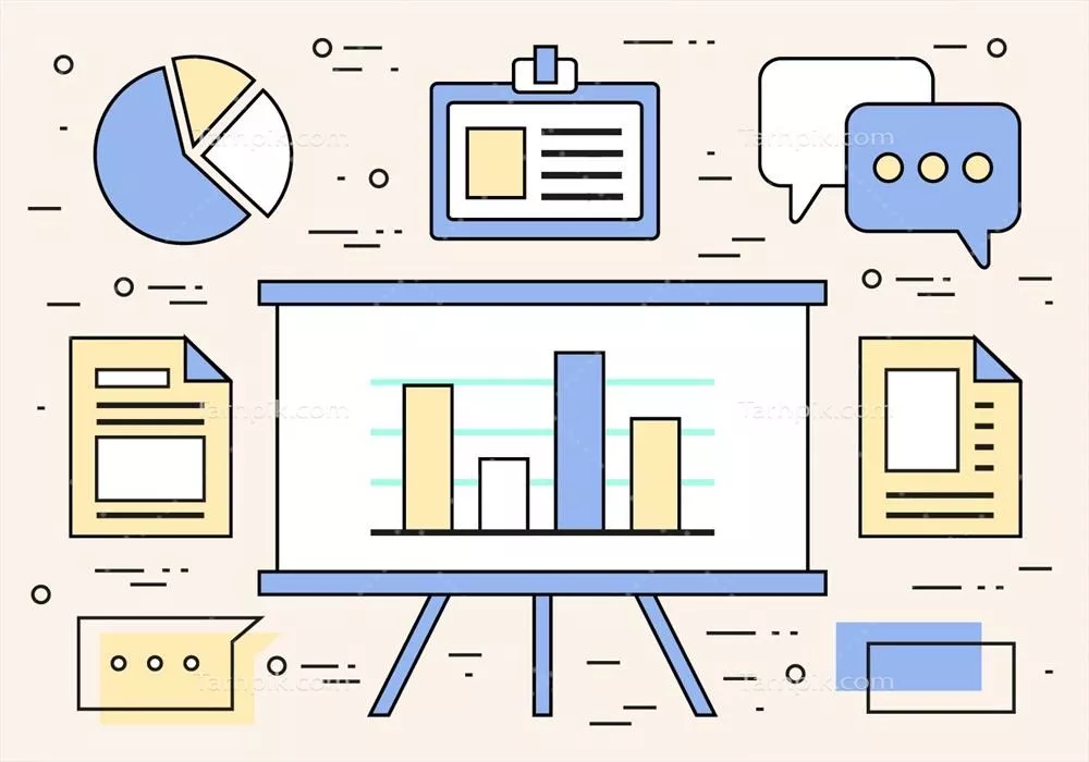 وکتور عناصر طراحی نمودار در طراحی گرافیک فلت با رنگهای استفادهشده برای وب و کادو