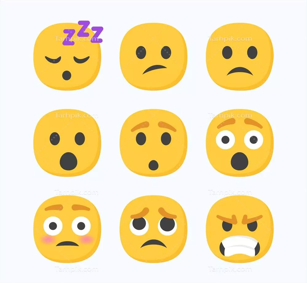 مجموعه وکتورهای واکنش ایموجی مسطح شامل انواع شکلکها و احساسات مختلف