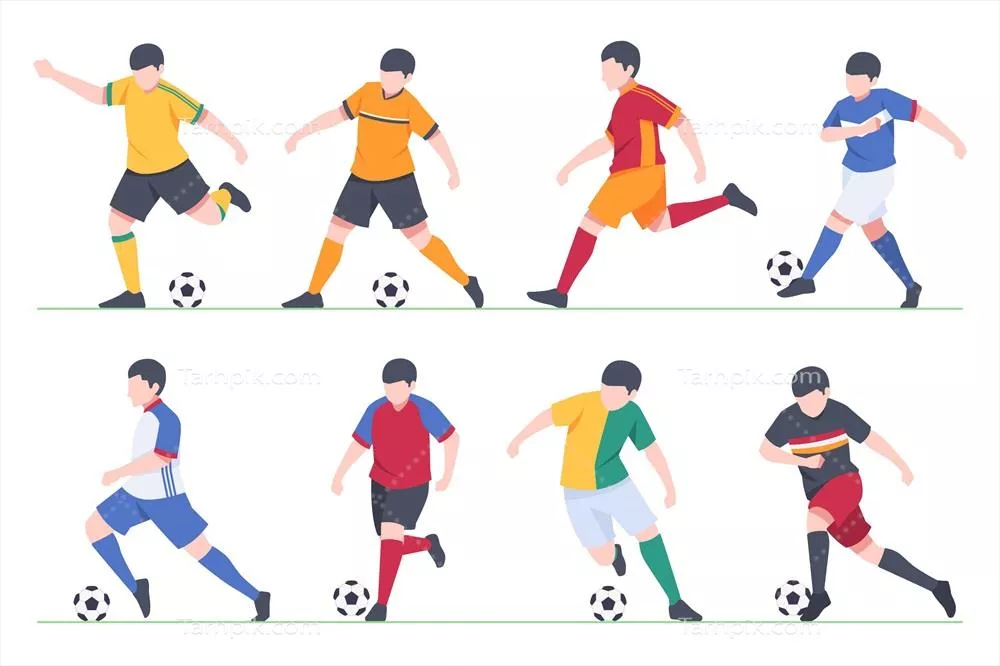 مجموعه وکتور بازیکنان فوتبال با پای صاف - طراحی گرافیکی منحصر به فرد