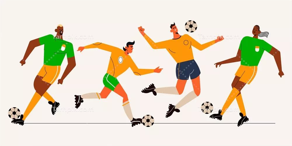 تصویری وکتوری از بازیکنان فوتبال با پاهای صاف و مشکلات حرکتی