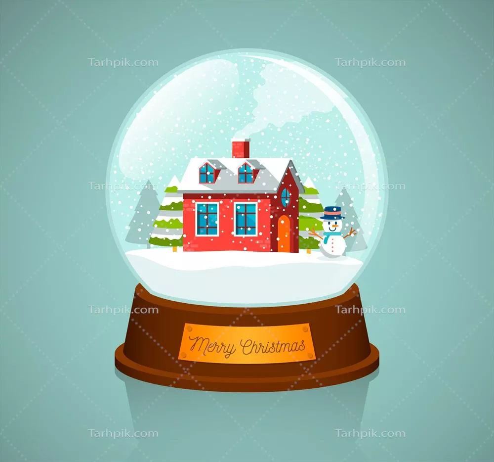 وکتور منظره فلت خانه در شب کریسمس با توپ برفی و تزئینات جالب