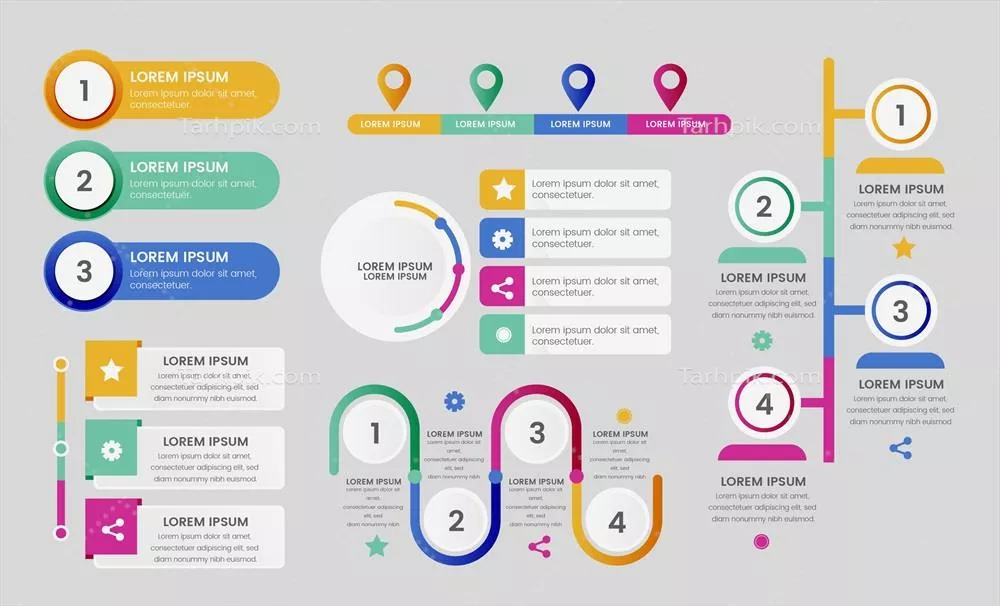 مجموعه عناصر اینفوگرافیکی تخت - وکتور (۵ عنصر)