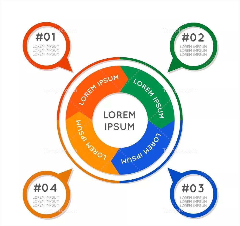 وکتور انفوجرافیک مسطح با دایره‌های رنگارنگ و طراحی جذاب