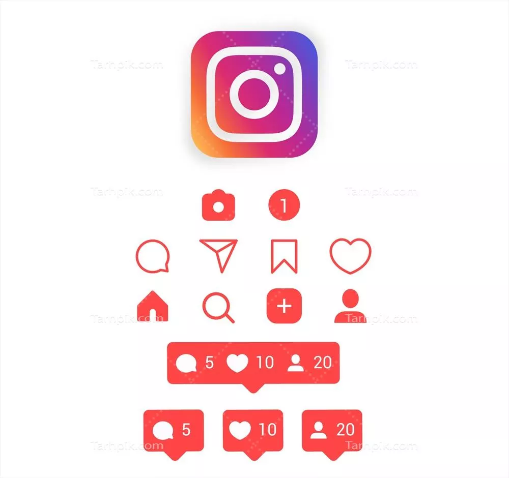 مجموعه نمادهای اعلان اینستاگرام به صورت طراحی وکتور (۴ نماد)