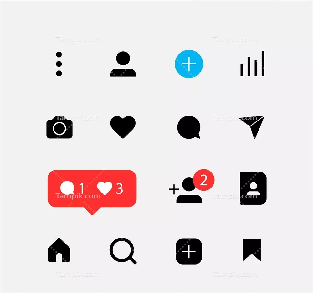 مجموعه آیکون‌های مسطح اعلان‌های اینستاگرام (5 عددی) - وکتور