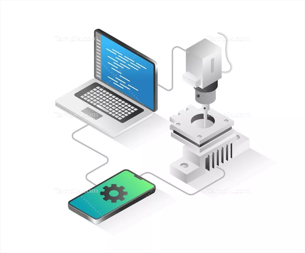 وکتور تصویر مسطح ایزومتریک از مفهوم کامپیوتر و تلفن هوشمند