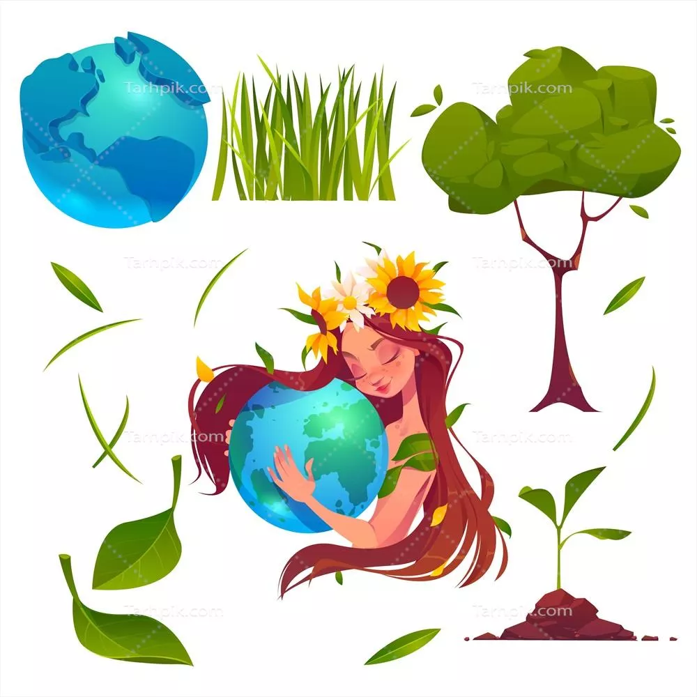 مجموعه وکتوری عناصر روز زمین مادر با طراحی فلت و طبیعی