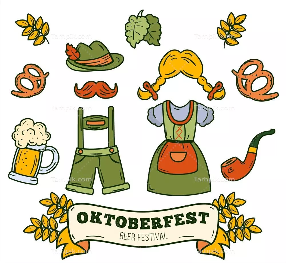 مجموعه المان های فلت جشن اکتبر با لباس های وکتور جذاب