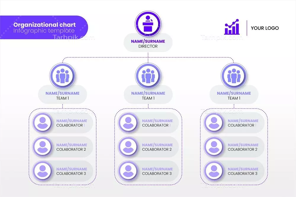 وکتور نقشه سازمانی مسطح و اینفوگرافیک برداری با طراحی مدرن و ساده