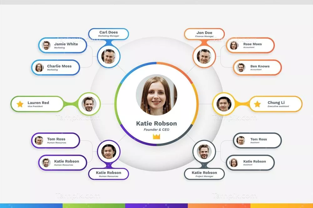 اینفوگرافیک نمودار سازمانی مسطح با ۴ وکتور گرافیکی برای نمایش ساختار