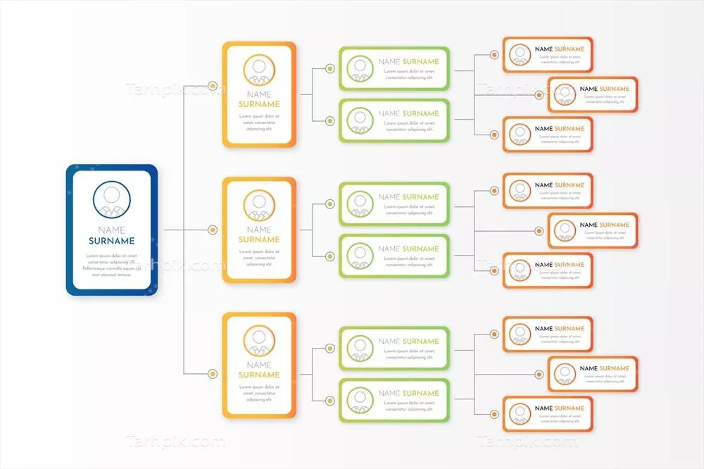 اینفوگرافیک طراحی چارت سازمانی فلت با وکتورهای هوشمند و جذاب