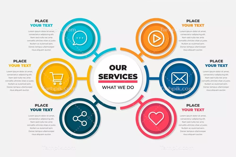 الگوی اینفوگرافیک خدمات ما به صورت وکتور و تخت