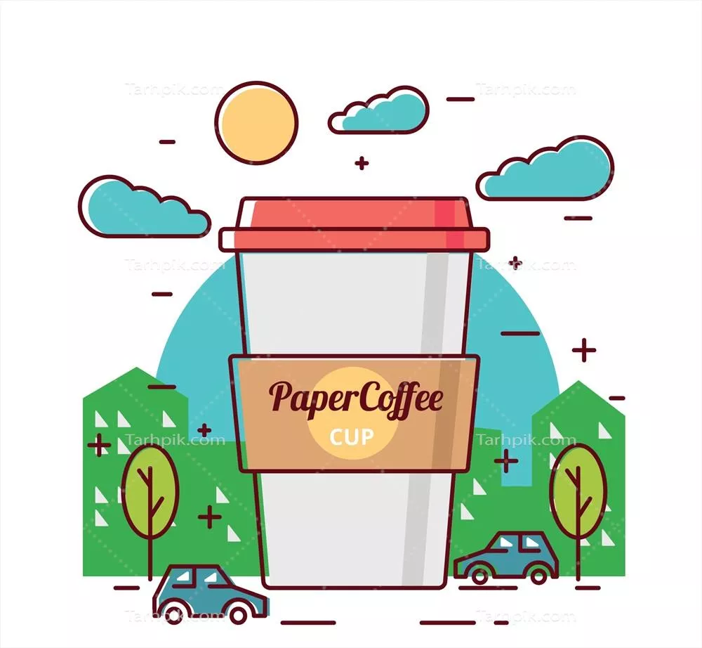 الگوی وکتور پسزمینه فنجان قهوه کاغذی تخت به همراه جزئیات زیبا