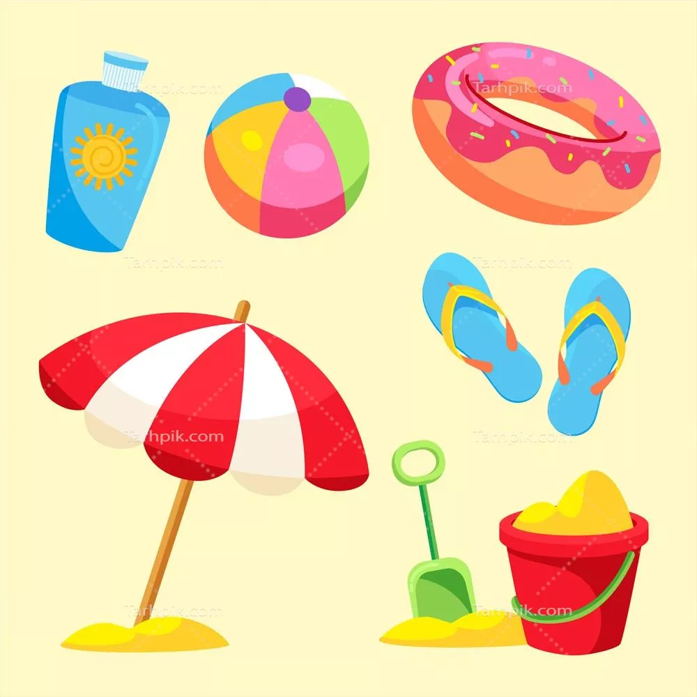 مجموعه عناصر مسطح تابستانی - وکتور با طراحی ساده و جذاب