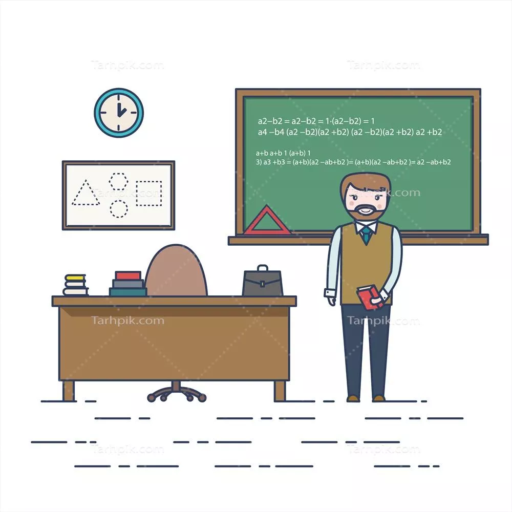 تصویر وکتور صاف از معلم ریاضی در کلاس درس با جزئیات جذاب