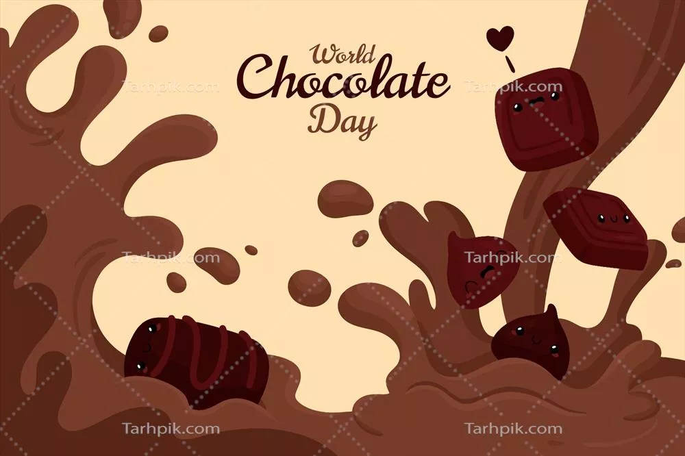 وکتور زمینه روز جهانی شکلات با تنقلات شکلاتی در دنیای دو بعدی