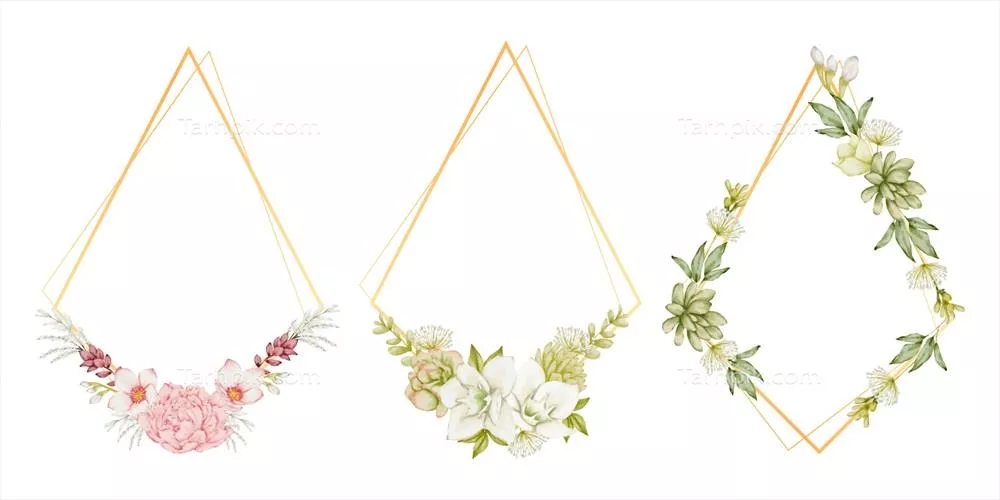 وکتور مجموعه قاب گلدار آبرنگی با تاج گل‌های گیاهی و زیبا