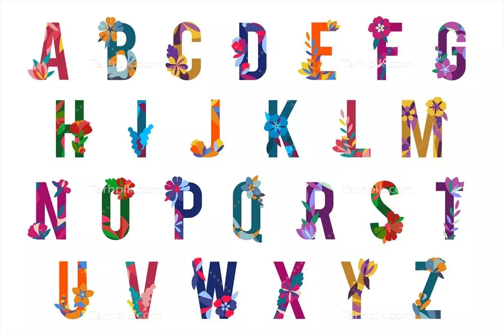 حروف الگو گلدار به صورت وکتور با طراحیهای زیبا و خلاقانه