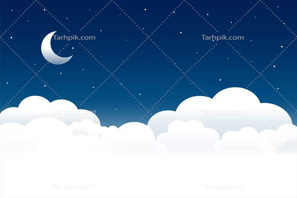 وکتور شب زیبای ابری و ستاره های درخشان با ماه در آسمان بر فراز