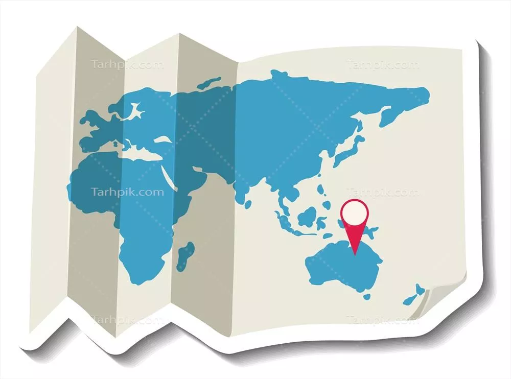 وکتور نقشهی جهان با کاغذ تا شده و پین قرمز - طراحی و گرافیک