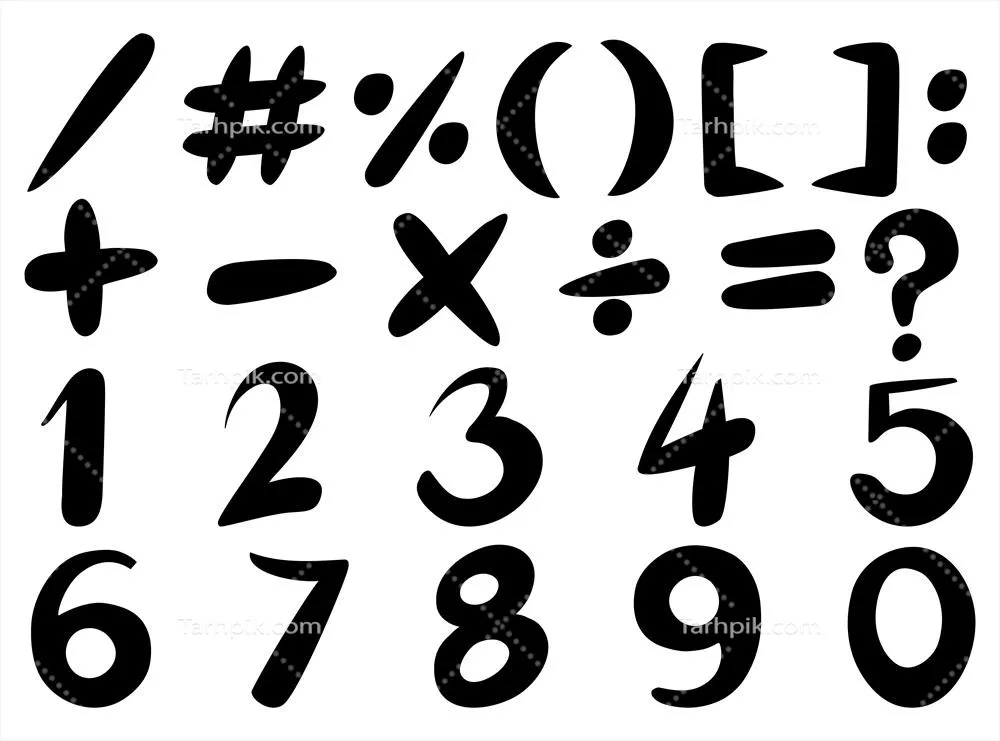 وکتور طراحی فونت برای اعداد و نشانه‌ها با الگویی سیاه و کم‌رنگ