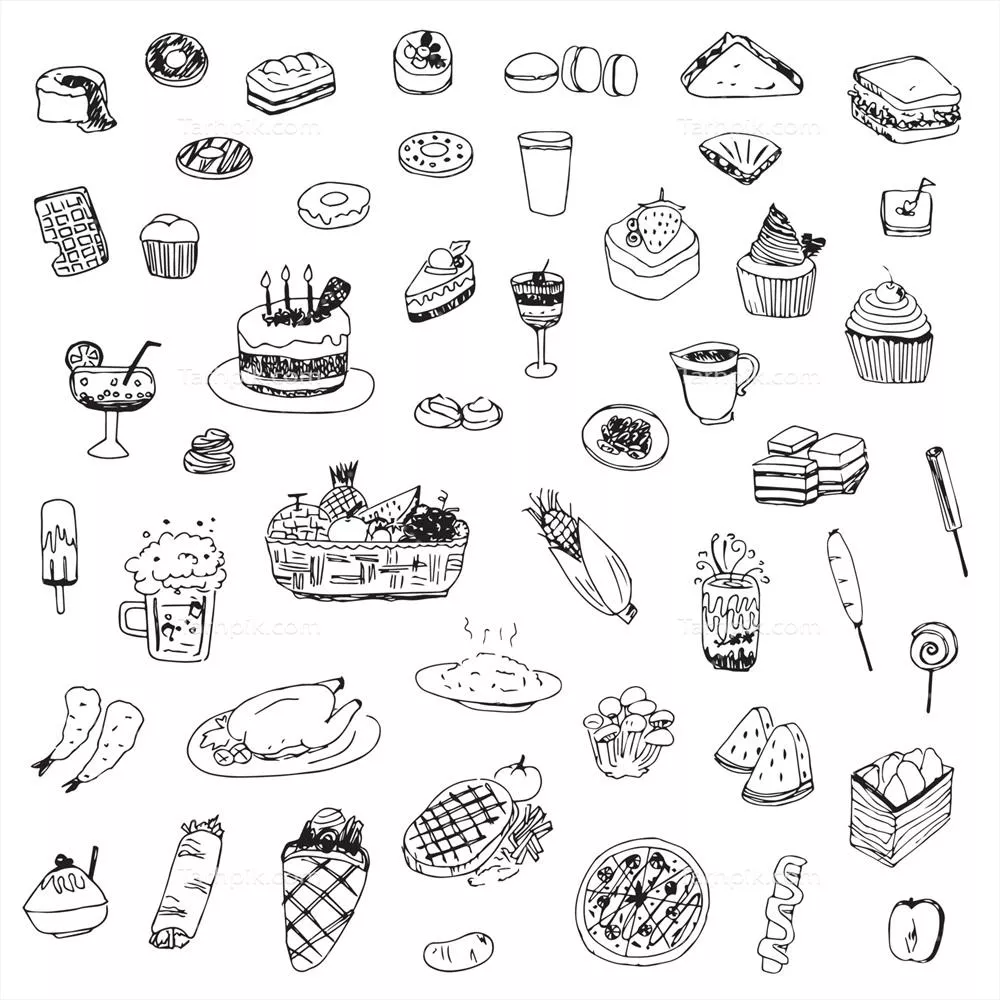 وکتور دستنوشتههای شیرین غذا و عناصر جذاب آن برای طراحان خلق کنید