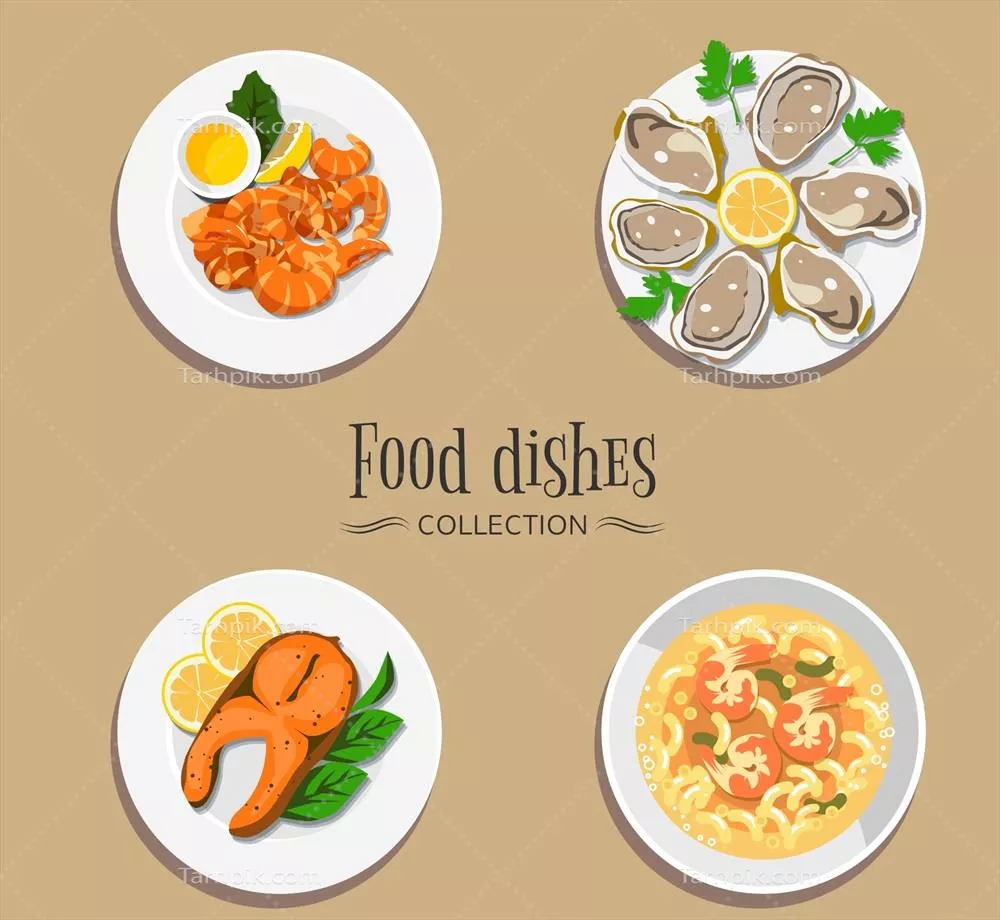 مجموعه ای از غذاهای خوشمزه به صورت وکتور برای طراحان و آشپزها