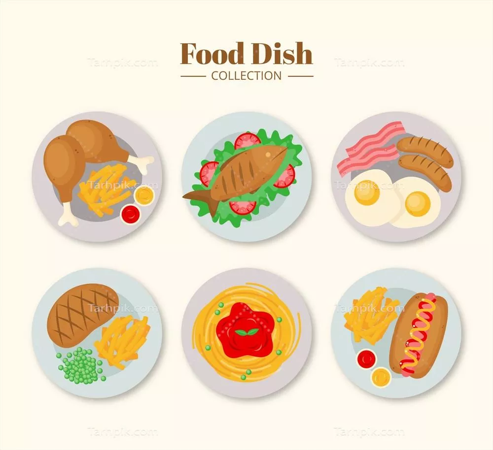 مجموعه طراحی شده از دو نوع غذای متنوع با فرمت وکتور