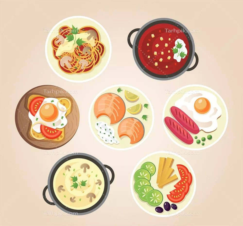 وکتور کلیه الگوهای غذایی و دسرها در یک مجموعه جذاب و هنری
