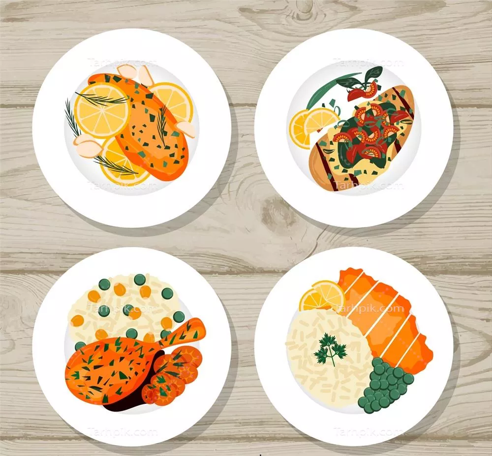مجموعه وکتور غذاهای خوشمزه و متنوع برای طراحی و الهام