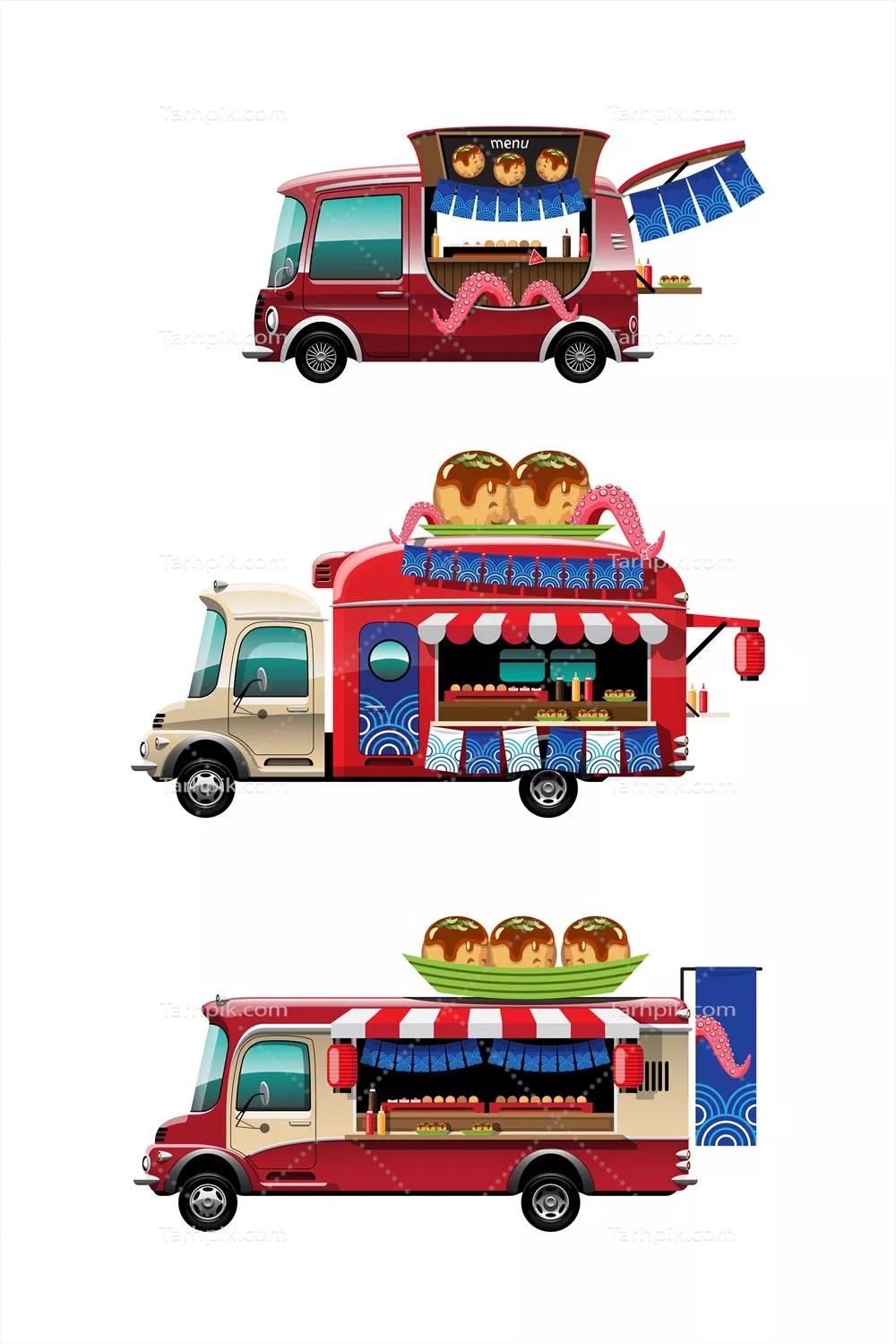 وکتور غذاهای خوشمزه در کامیون غذا با طراحی شیک و مدرن