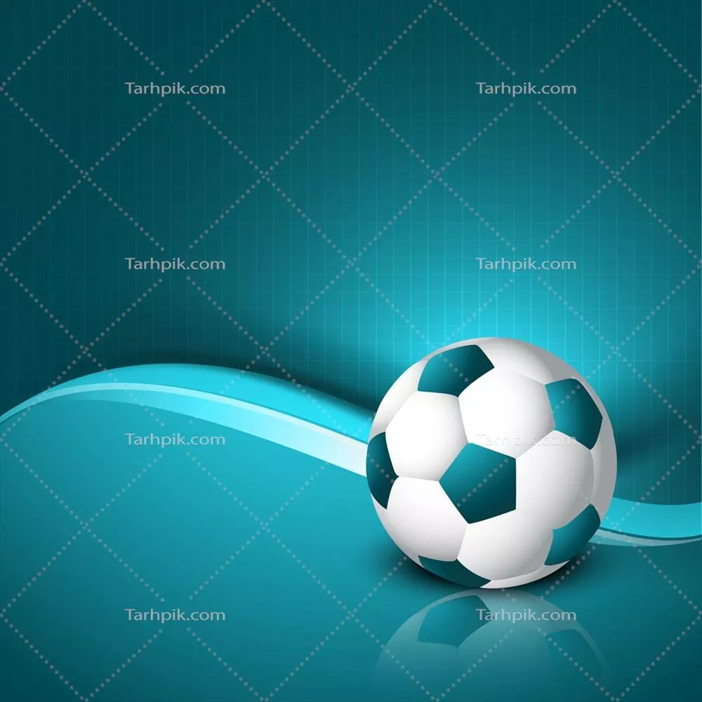 طرح وکتور توپ فوتبال بر روی پس زمینه فیروزهای زیبای مدرن