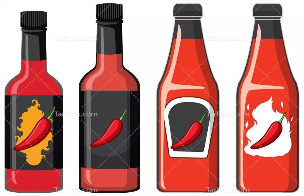 چهار نوع مختلف از بطری سس فلفل - طراحی وکتور