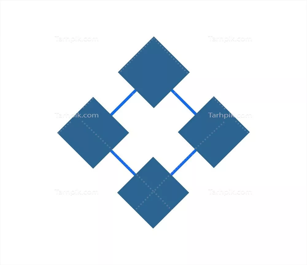 وکتور لوگوی انتزاعی چهار مربع متصل به هم با خطوط بر روی زمینه سفید